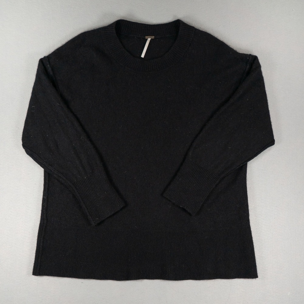 Free People Womens Sweater Crewneck Oversized Dropped Shoulder Black Size S Boho